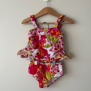 OshKosh B'gosh Pink and Green Bikini with Ruffled Details
